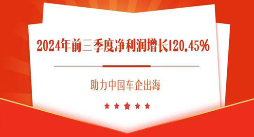 2024年前三季度净利润增长120.45%，助力中国车企出海